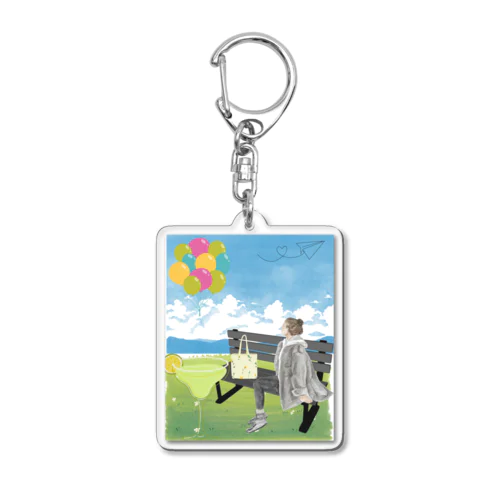 お散歩と酒と女の子 Acrylic Key Chain