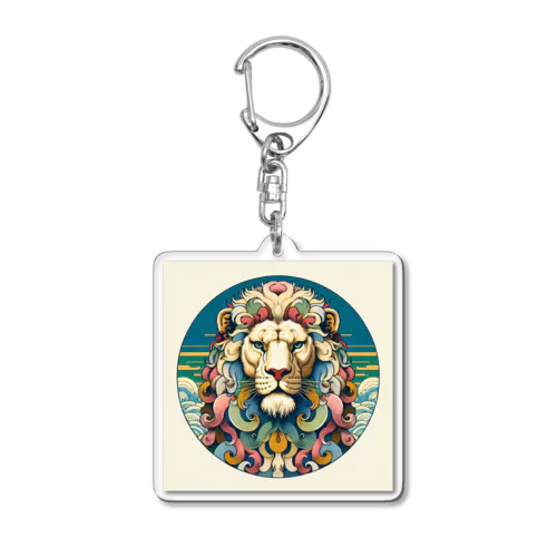 浮世絵風　ライオン（顔）"Ukiyo-e style lion (face)."  "浮世繪風格的獅子（臉）。" Acrylic Key Chain