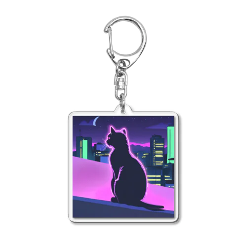 ネオンねこ。せなか(しかく) Acrylic Key Chain