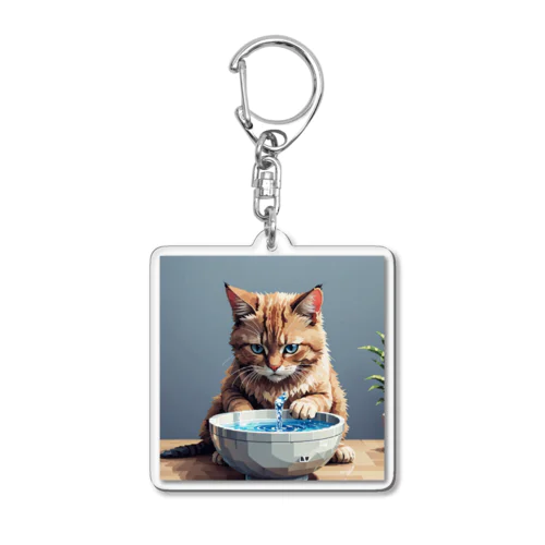水を飲んでいる猫 Acrylic Key Chain