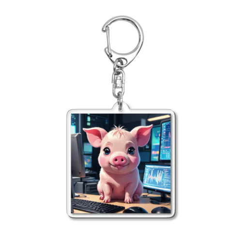 データを分析するミニブタ Acrylic Key Chain