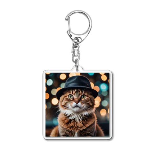 ハットをかぶったまるで探偵のような猫 Acrylic Key Chain