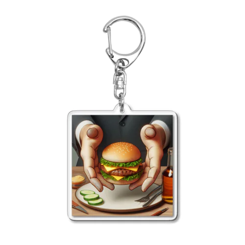 田舎のおしゃれなレストランのハンバーガープレート Acrylic Key Chain