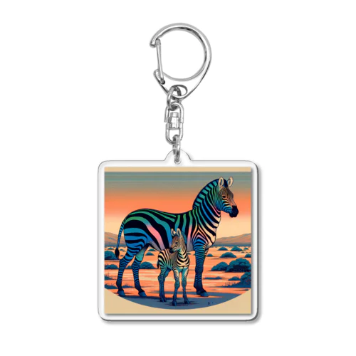 浮世絵風　シマウマ（偉大な野生動物）"Ukiyo-e Style Zebra (Majestic Wild Animal)" "浮世绘风格的斑马（伟大的野生动物）" Acrylic Key Chain