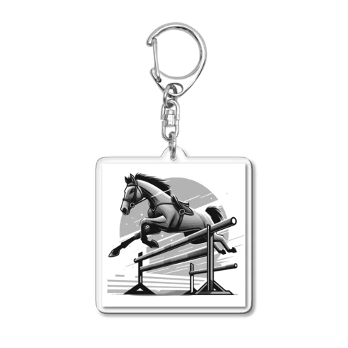 重力を超越して障害物を飛び越える競走馬 Acrylic Key Chain