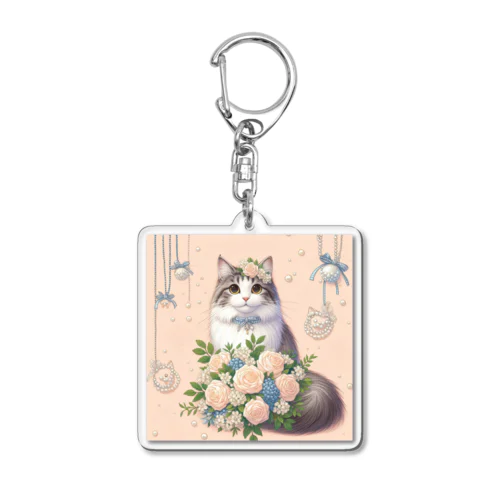 猫と薔薇　パールver. Acrylic Key Chain