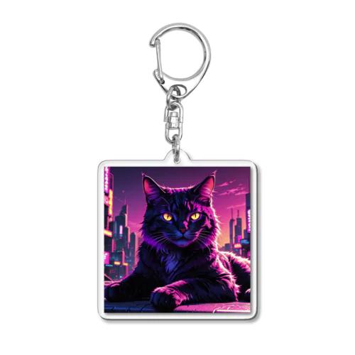 夜の静けさを満喫する猫 Acrylic Key Chain