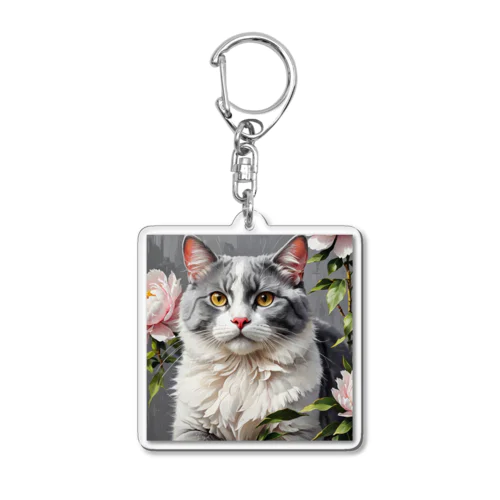 ピオニーと猫 Acrylic Key Chain