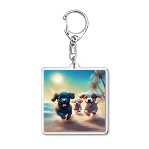 砂浜で遊ぶ子犬たち Acrylic Key Chain