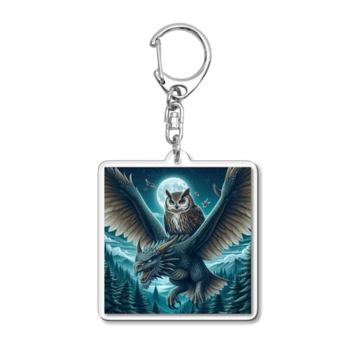 フクロウがドラゴンに乗って大冒険中🦉🐉 Acrylic Key Chain