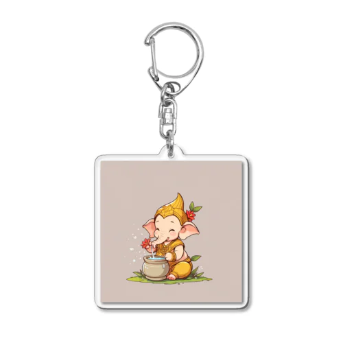 かわいいガネーシャの水やり花 Acrylic Key Chain