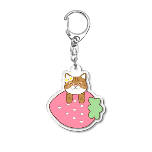 【おねむねこ】いちご乗り猫ちゃん（茶トラ白） Acrylic Key Chain