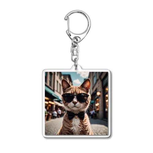 サングラスを掛けているモデルマンチカン猫 Acrylic Key Chain