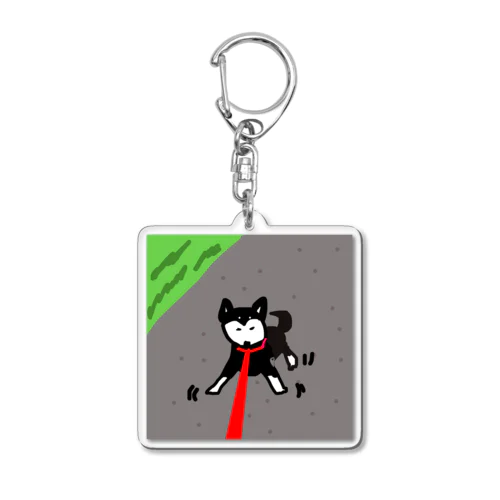 黒柴散歩拒否 Acrylic Key Chain