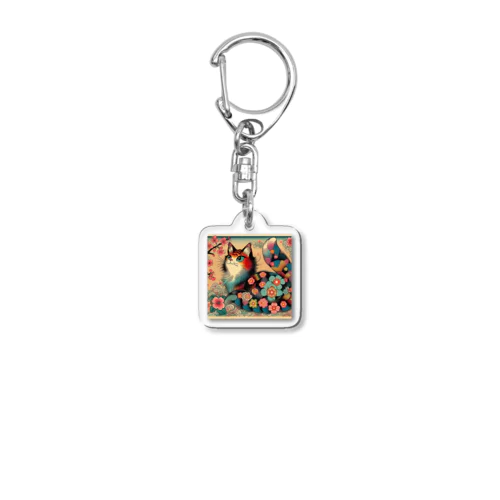 浮世絵風　カラフル猫「Ukiyo-e-style Colorful Cat」「浮世绘风格的多彩猫」 Acrylic Key Chain