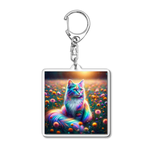 虹色に輝く優雅な猫 Acrylic Key Chain