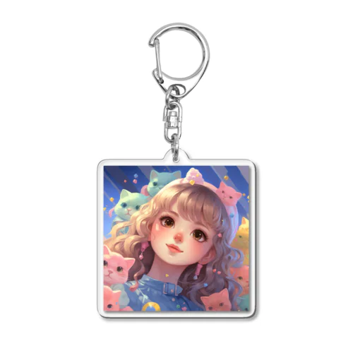 たくさんの猫と女の子 Acrylic Key Chain