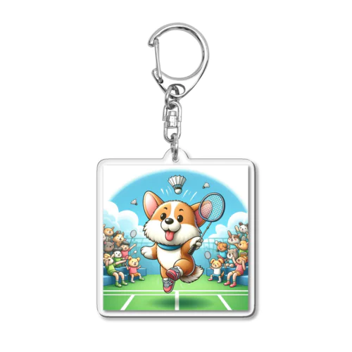 犬と一緒にバドミントン Acrylic Key Chain