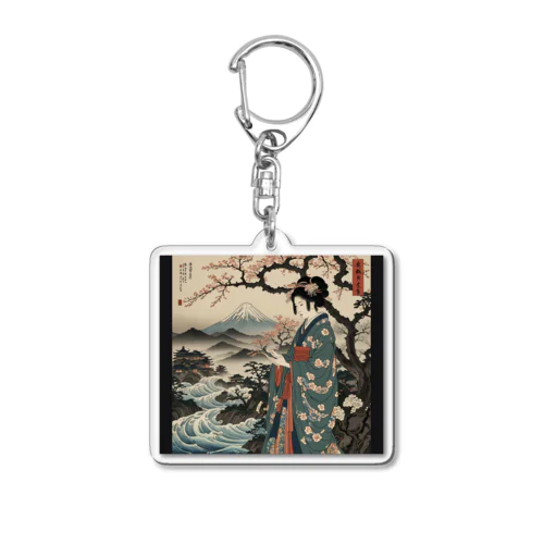 浮世絵　桜と着物美人画 Acrylic Key Chain