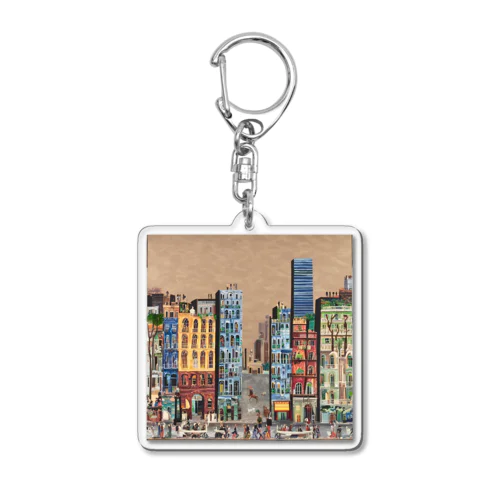 油絵　知らない都市の風景　ノスタルジー Acrylic Key Chain