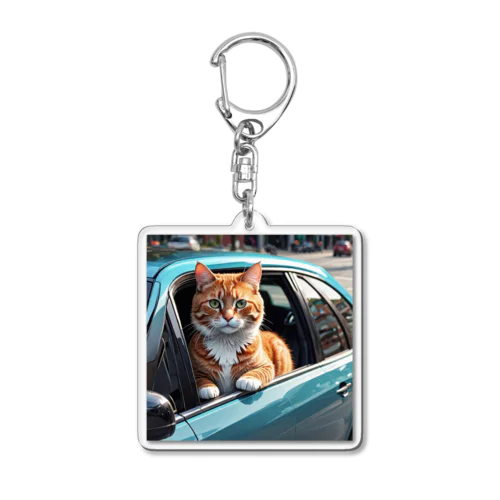 ドライブ中の猫 Acrylic Key Chain