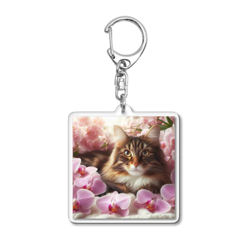 猫と胡蝶蘭 Acrylic Key Chain