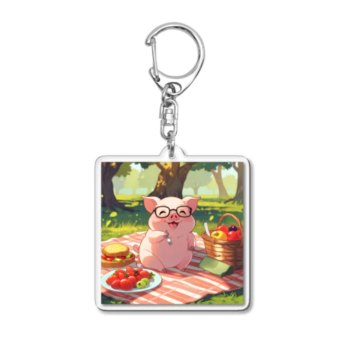 かわいい豚とピクニック Acrylic Key Chain