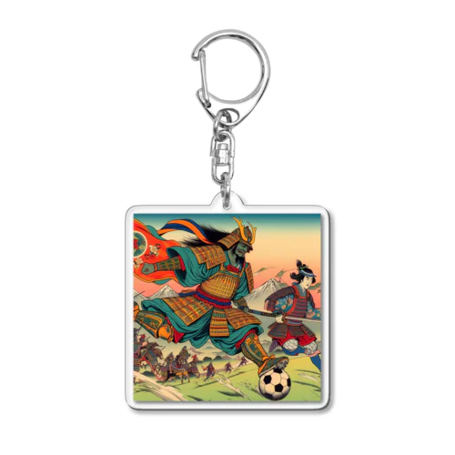 日本の昔と今が混在した光景:サッカーに興じる戦国武将、A scene that mixe Japan's past and present: Sengoku warlords enjoying soccer Acrylic Key Chain