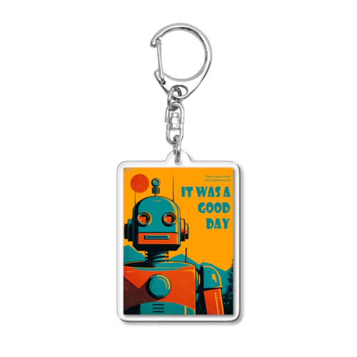 ポジティブな思考回路のレトロなロボットくん Acrylic Key Chain