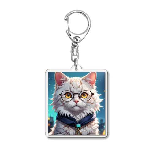 メガネをかけたおしゃれな猫 Acrylic Key Chain