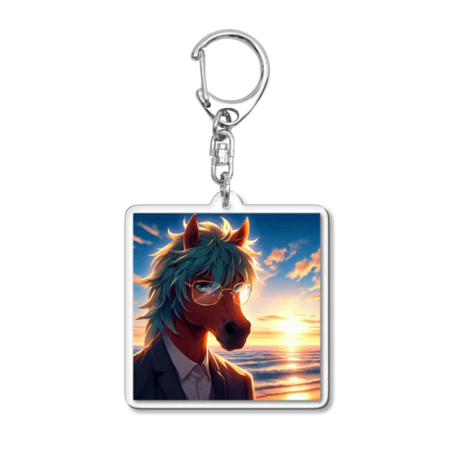 弁護士の馬、夕焼けの浜辺で自撮りする Acrylic Key Chain