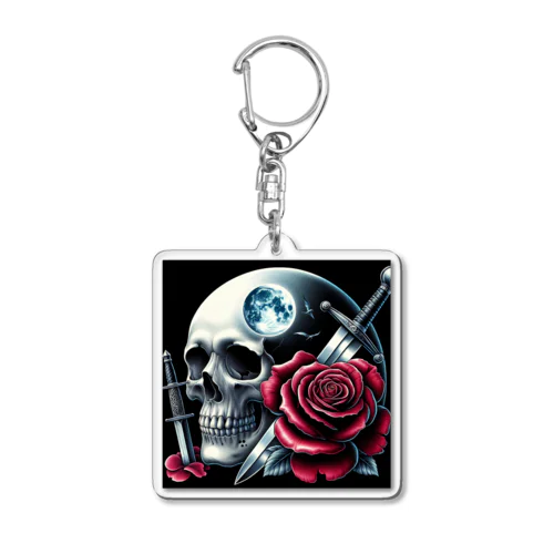 死神と薔薇（四角）AI生成 Acrylic Key Chain