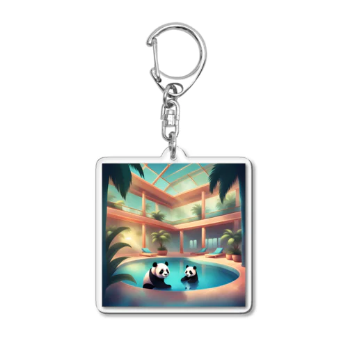 室内プールで遊ぶパンダ Acrylic Key Chain