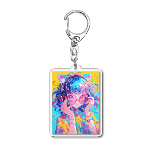 メガネの可愛い女の子のキャラクター Acrylic Key Chain