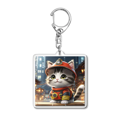 猫が消防士 Acrylic Key Chain