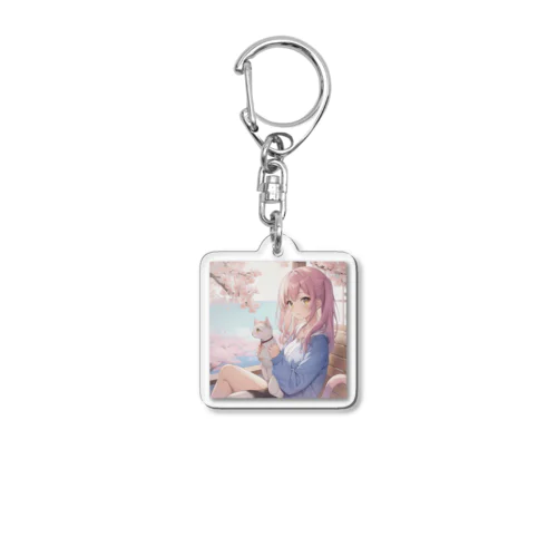 ネコと花見 Acrylic Key Chain