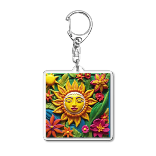 南国の太陽と花 Acrylic Key Chain