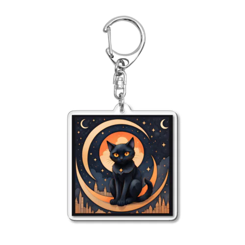 black cat in the moonlight⑤ Acrylic Key Chain