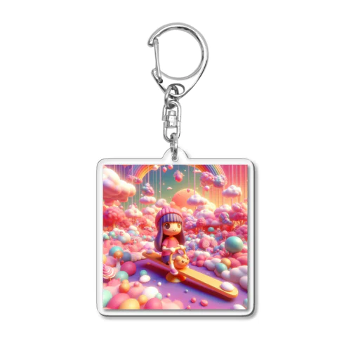 夕暮れ時のシーソー少女（３Dアニメ風） Acrylic Key Chain