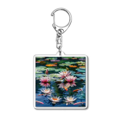 睡蓮と金魚和やかな風景　なでしこ1478 Acrylic Key Chain