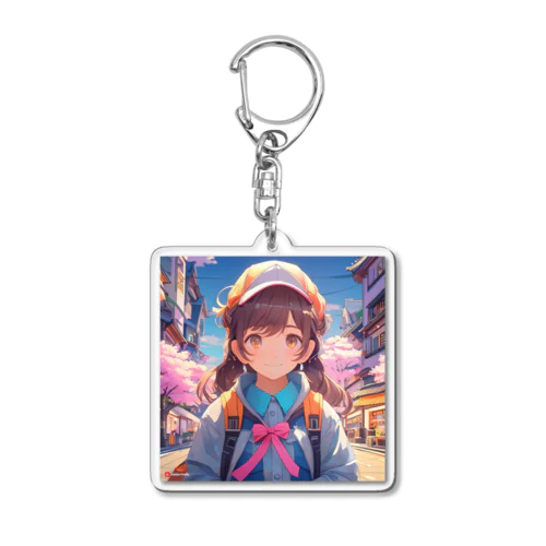 春の冒険する女の子 Acrylic Key Chain