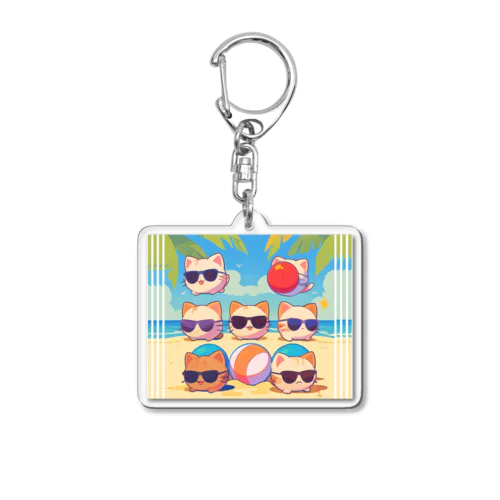 ビーチで遊ぶ猫たち Acrylic Key Chain