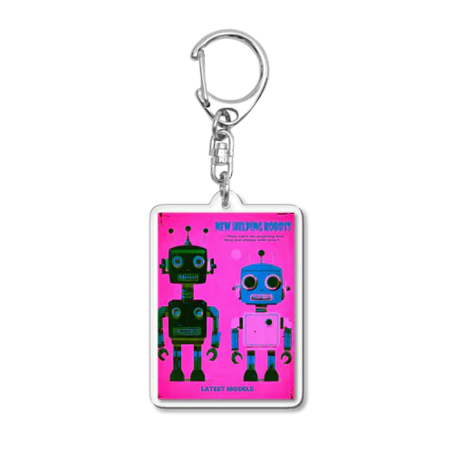 2機のレトロなお手伝いロボット/ピンク地 Acrylic Key Chain