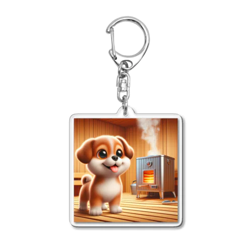 可愛い子犬がサウナでととのう Acrylic Key Chain