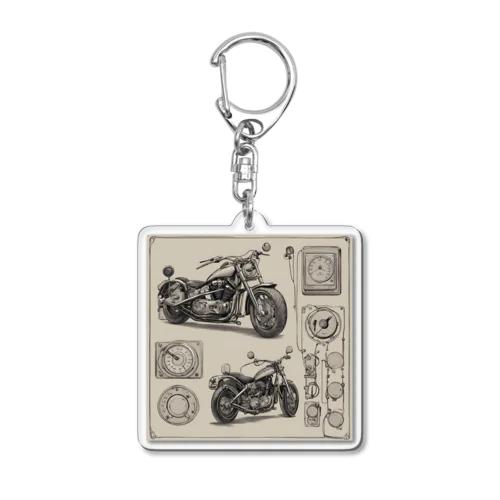 クラシックバイクの設計図と計器類 Acrylic Key Chain