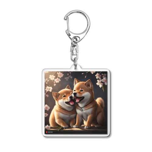 和笑い転げている子犬の柴犬 Acrylic Key Chain