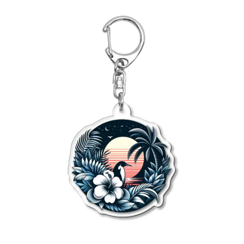 ペンギンとハイビスカス Acrylic Key Chain