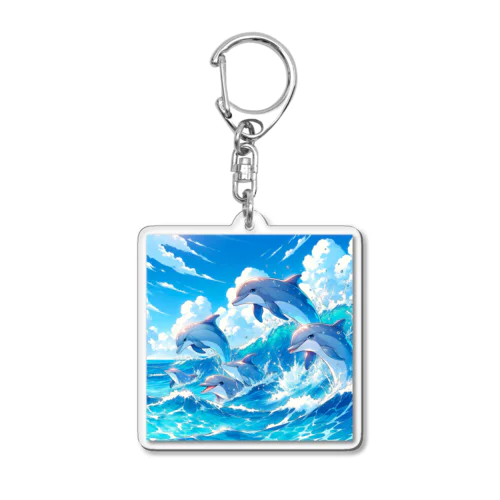 海で遊ぶイルカたちの楽しい風景 Acrylic Key Chain