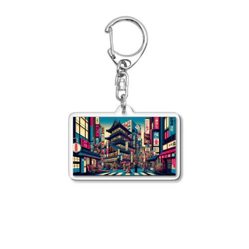 ネオンと伝統の調和-歌舞伎町の夜 Acrylic Key Chain