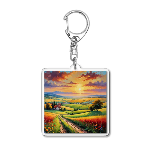 夕日に染まる田園風景 Acrylic Key Chain
